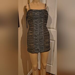 Ark & Co Metallic Gunmetal Ruched Mini Dress S... Green Grey